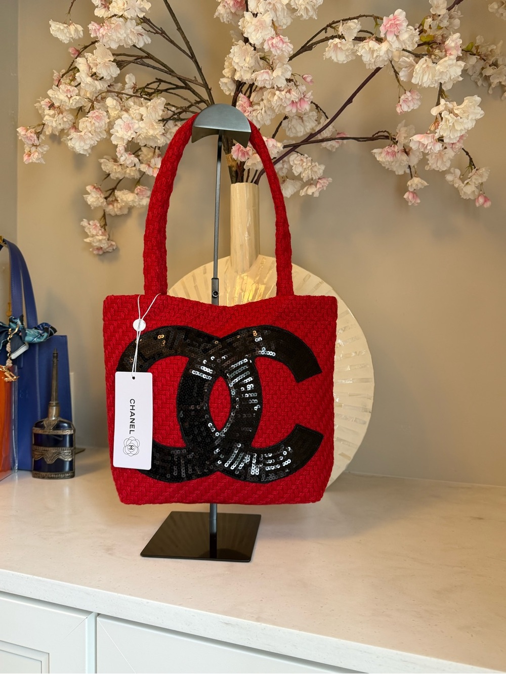 CHANEL Beauty VIP Red Tote with Black Sequin CC Logo NIP